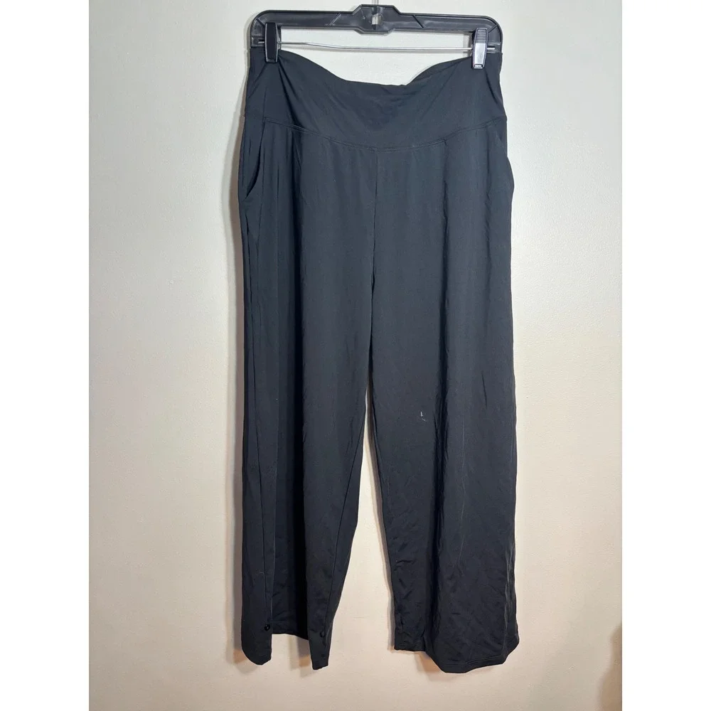 The Gym People Black Wide Leg Cropped Pants Snap‎ Cuff Women XL Athleisure